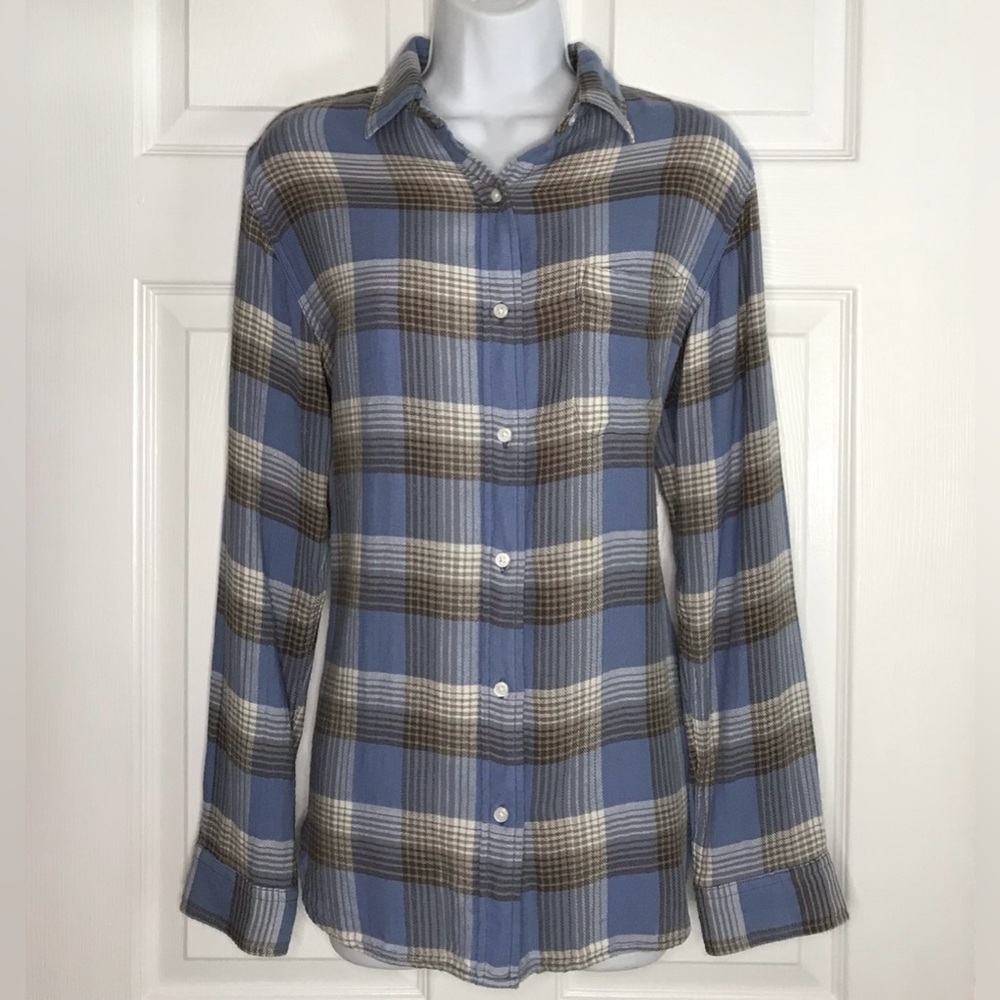 Denim & Supply Ralph Lauren Women’s Blue/Grey Plaid Flannel Boyfriend Shirt M